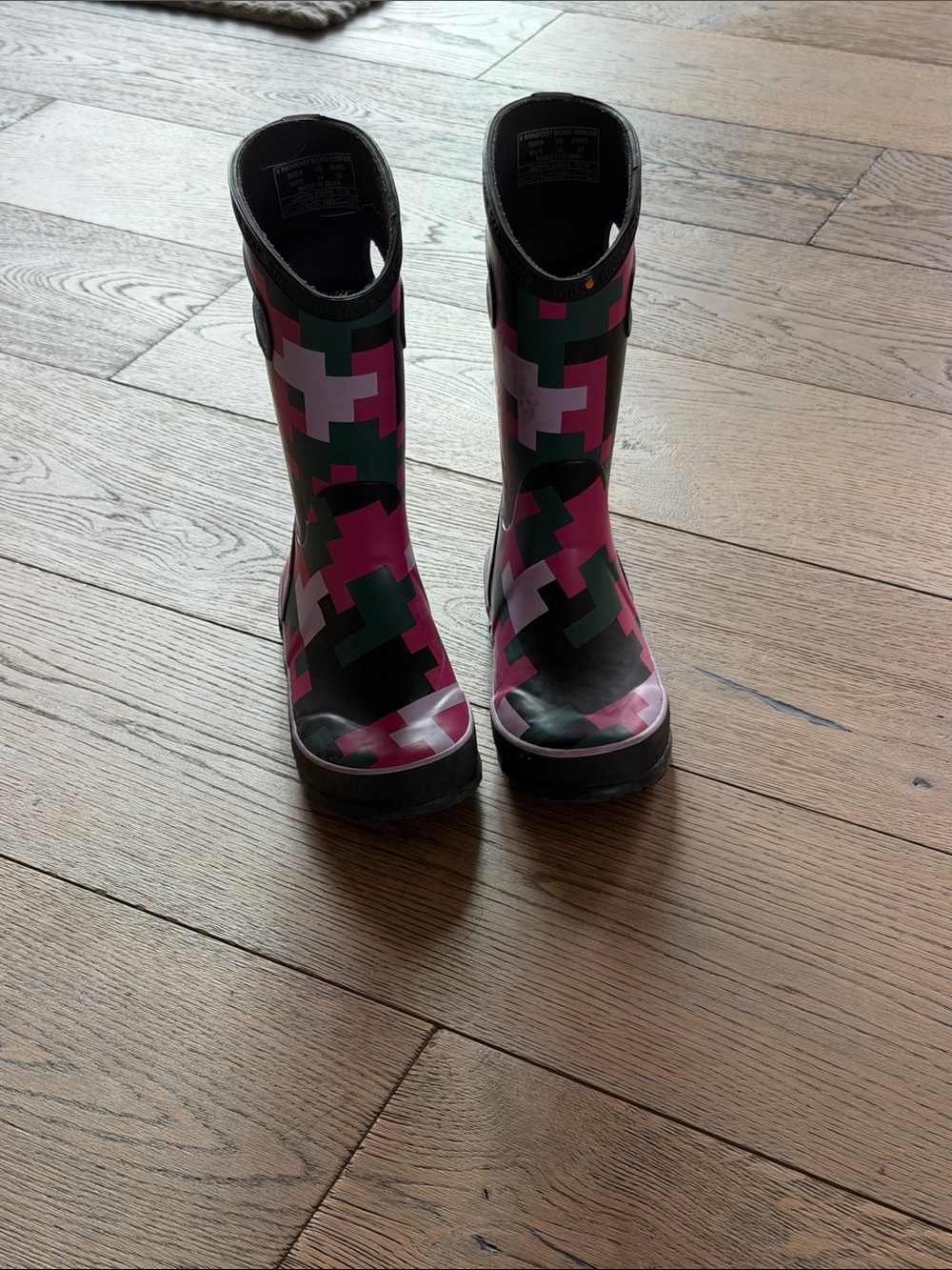 Patterned Kids Rain Boots – Pink, Green, Black